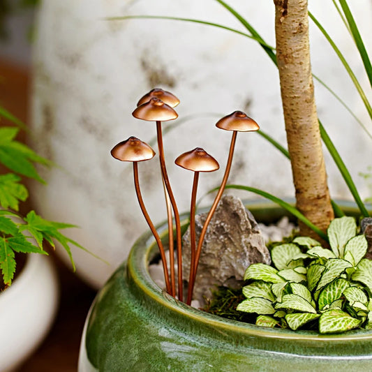 Mushroom Metal Decorative Garden Stakes - Set of 15