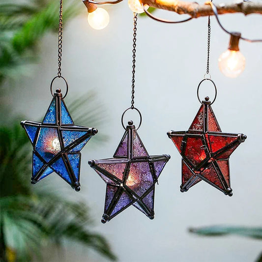 Stained Glass Hanging Star Tealight Holder