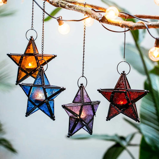 Stained Glass Hanging Star Tealight Holder